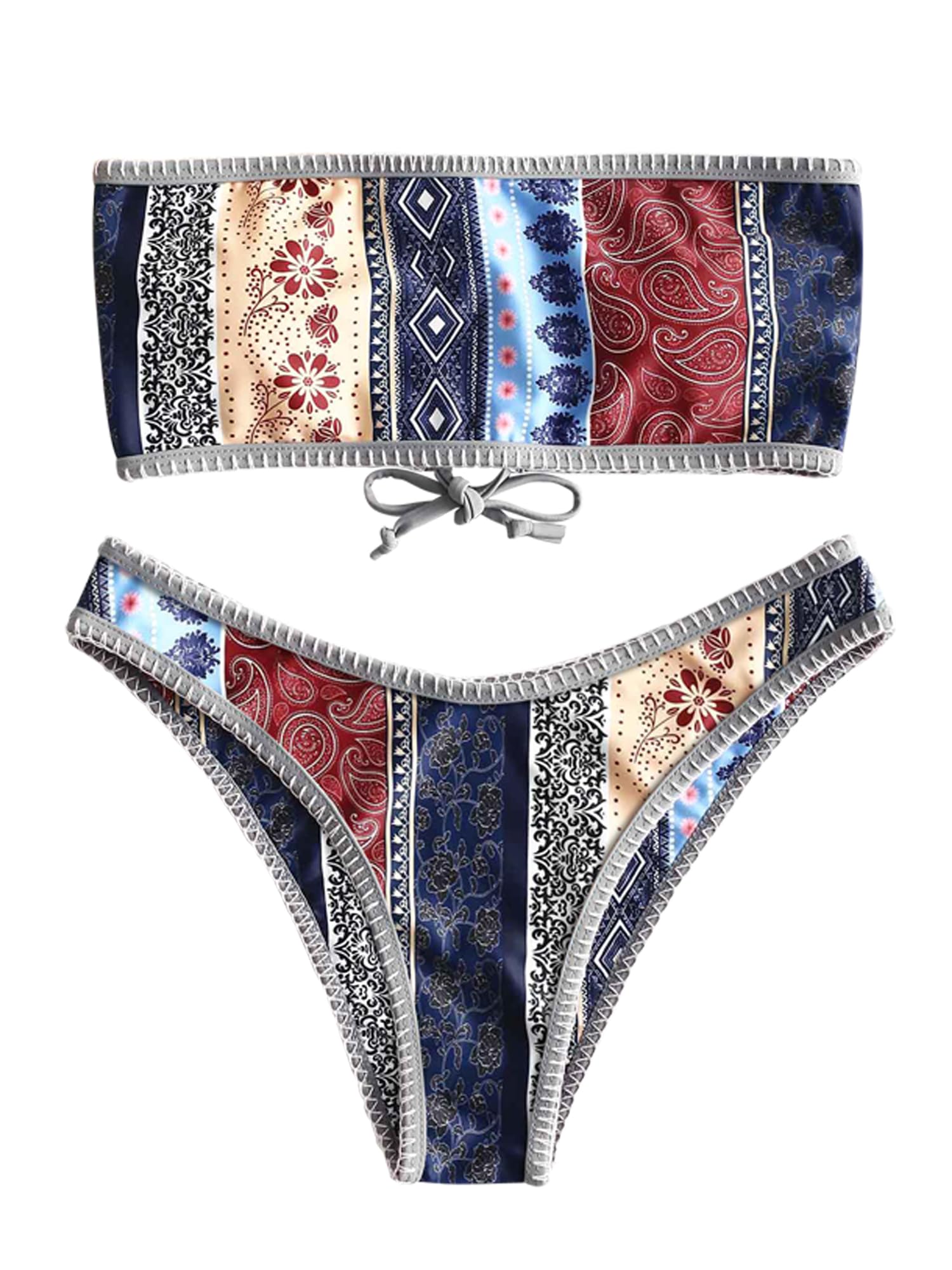 Biquíni Zaful, Roupa De Banho Feminina Sem Alças Com Nervuras E Corte Alto