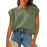 Top Feminino Prettygarden, Primavera Verão 2025, Crochê, Verde