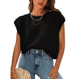 Top Prettygarden Feminino, Primavera E Verão, Crochê, Algodão Preto