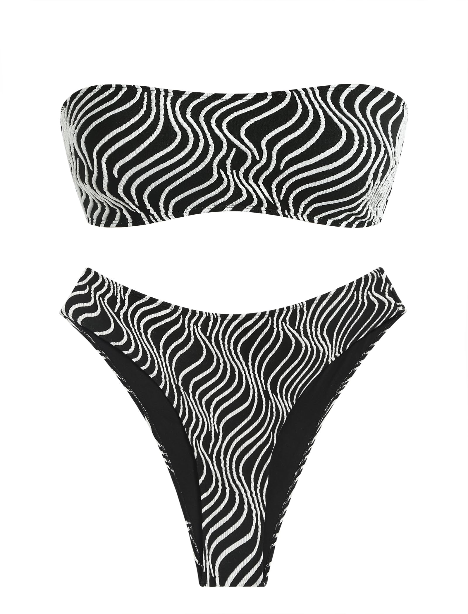 Biquíni Zaful, Roupa De Banho Feminina Sem Alças Com Nervuras E Corte Alto