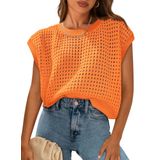 Top Feminino Prettygarden, Primavera E Verão, Crochê, Laranja, Algodão