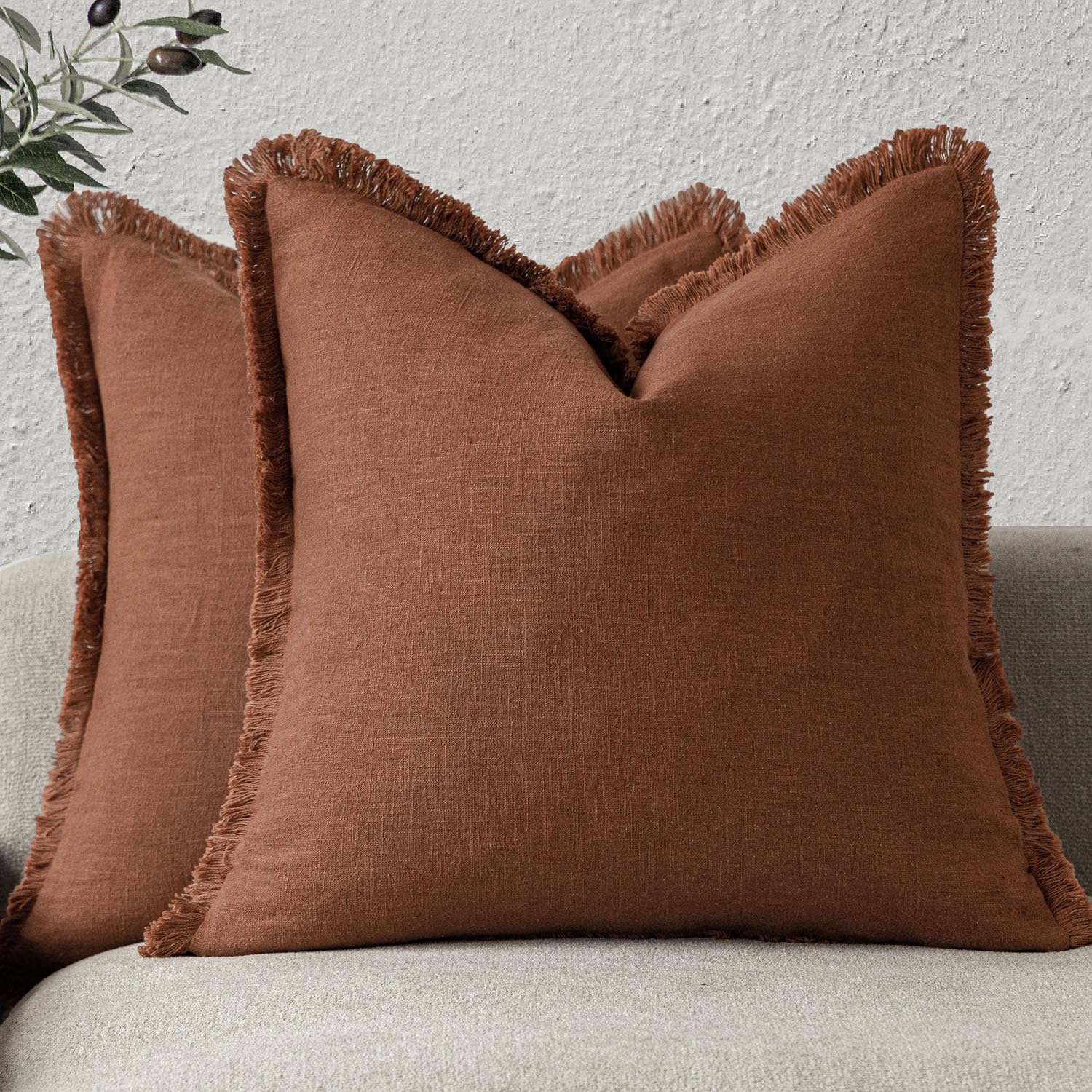 Capas De Almofada Findtower Linen Fringe 5x55cm Rust