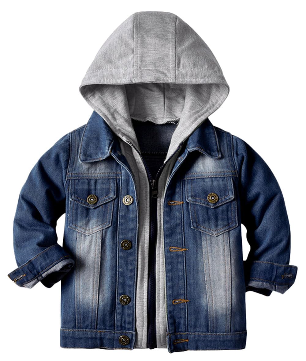Jaqueta Jeans Cromoncent Boys Kids Com Capuz Azul Escuro De A