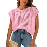 Top Feminino Prettygarden, Primavera E Verão, Crochê, Algodão Rosa
