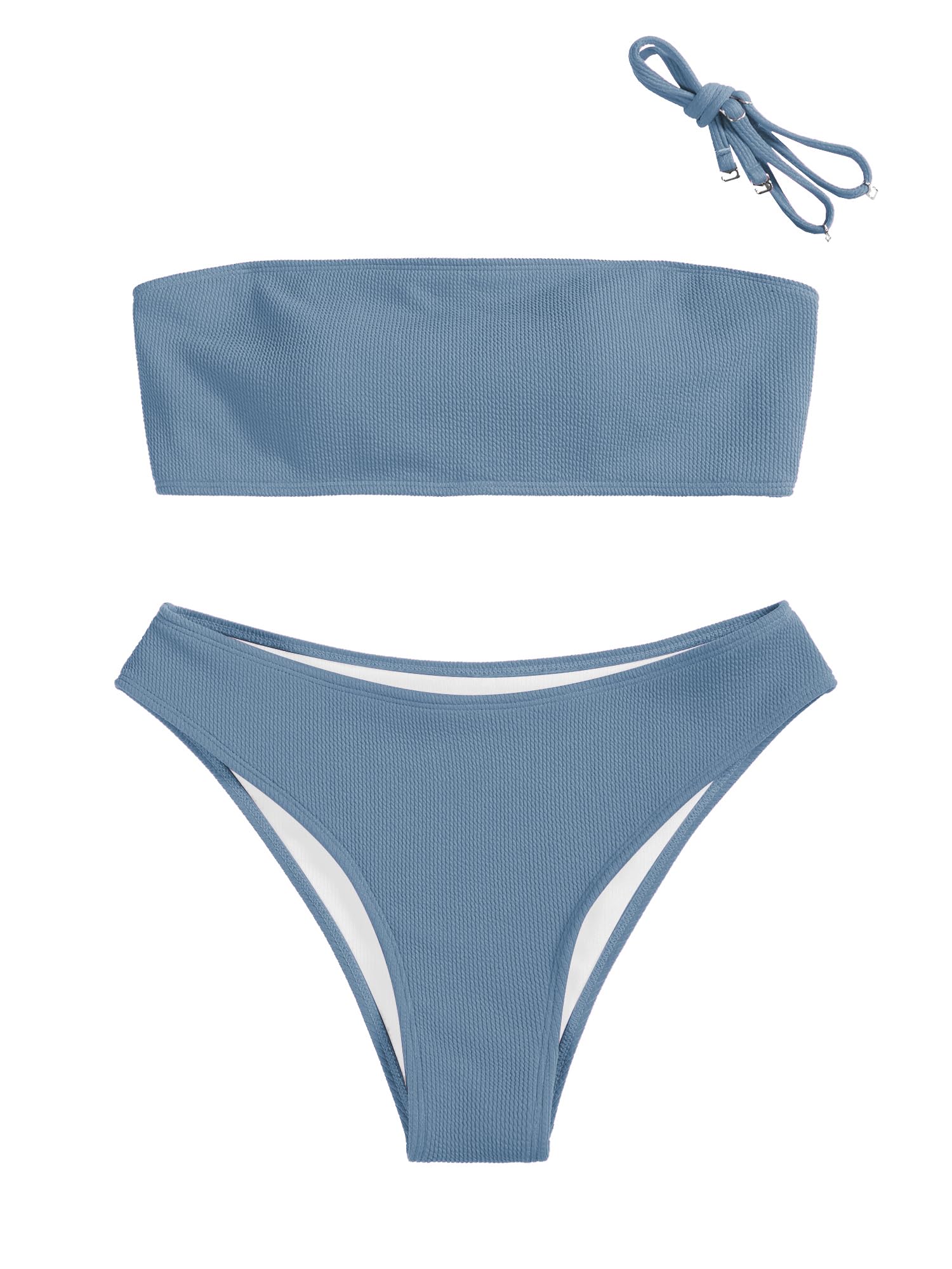 Biquíni Zaful, Roupa De Banho Feminina Sem Alças Com Nervuras E Corte Alto