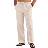 Calça De Linho Masculina Coofandy Com Cordão, Casual, Folgada, Cáqui Claro