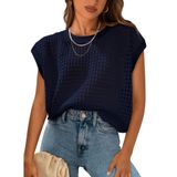 Top Prettygarden, Crochê Feminino, Primavera E Verão, Azul Marinho