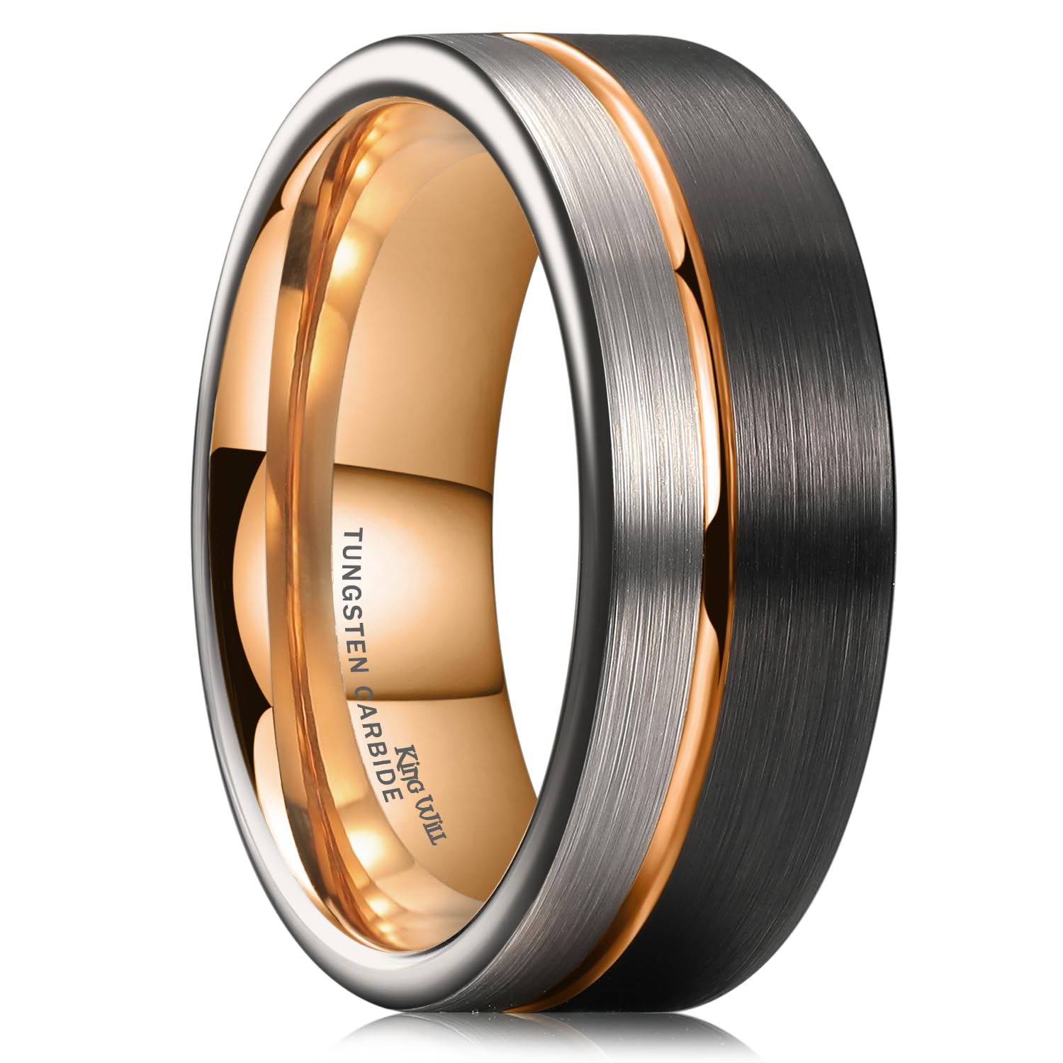 Aliança De Casamento King Will Loop Em Carboneto De Tungstênio 8 Mm Em Ouro Rosa