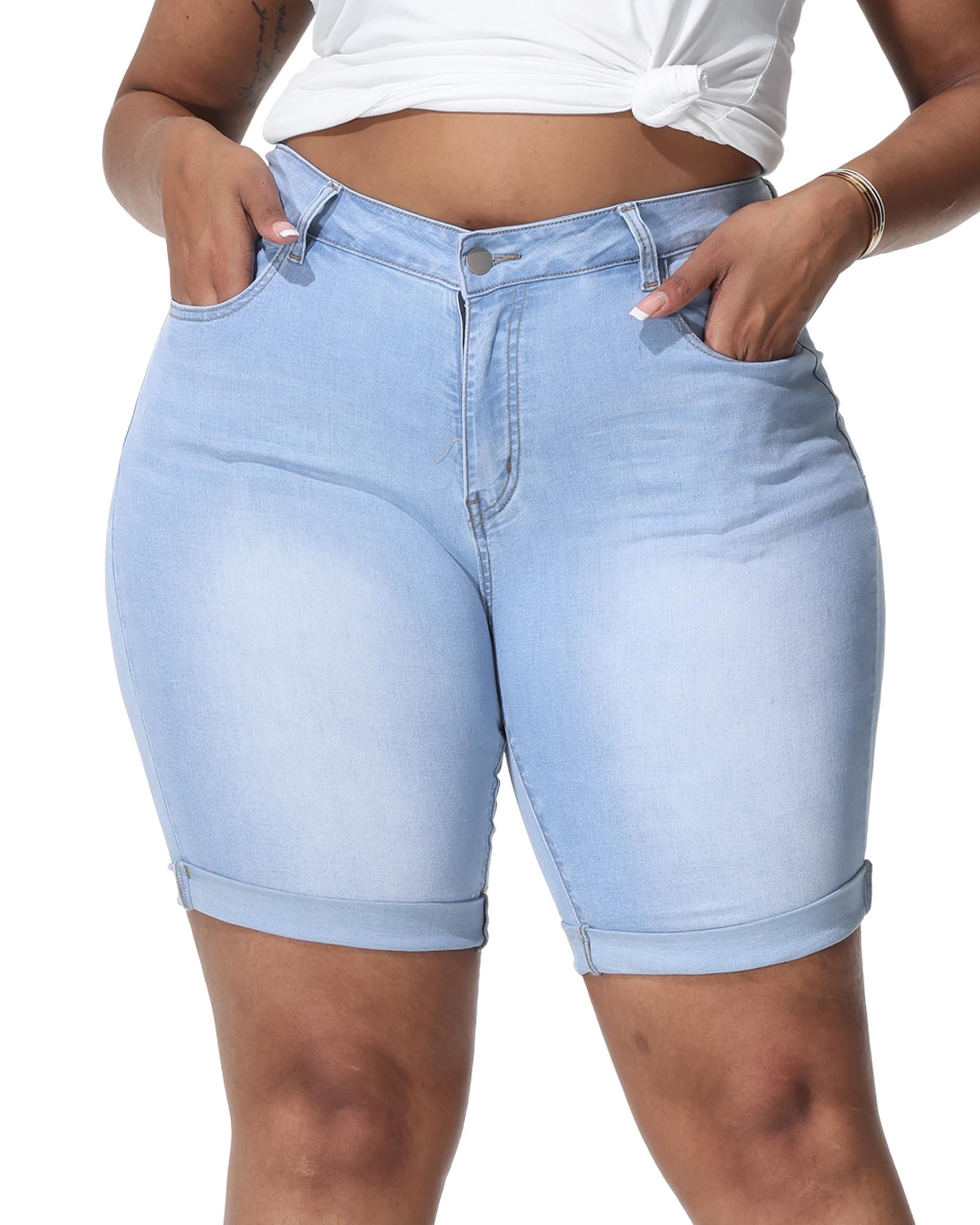 Shorts Jeans Gocolloa Femininos Plus Size, Cintura Alta, 8,7 Polegadas