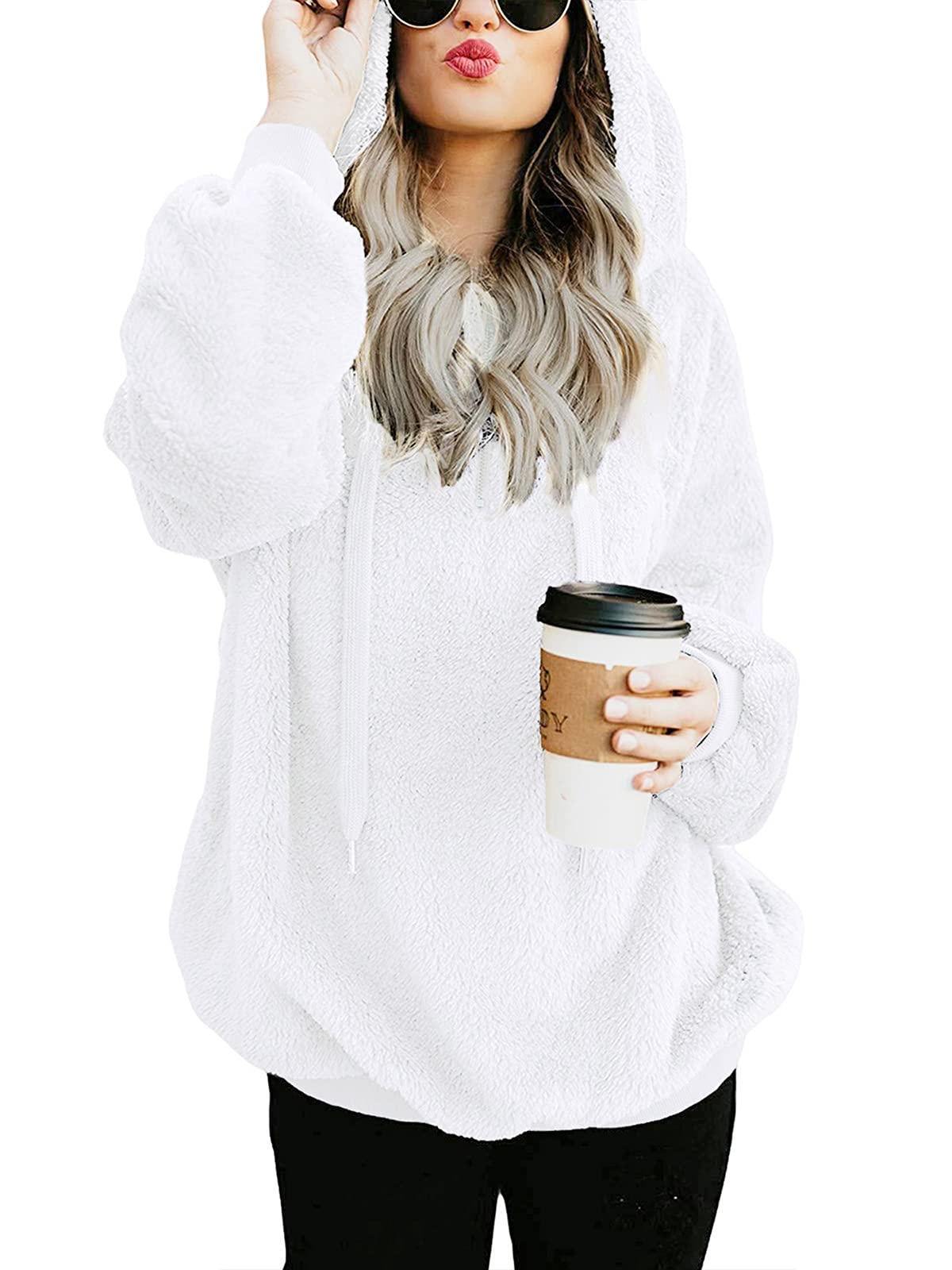 Moletom Com Capuz Century Star Fuzzy Para Mulheres, Branco