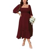 Vestido Maxi Scomchic Feminino Plus Size De Manga Curta Cor De Vinho
