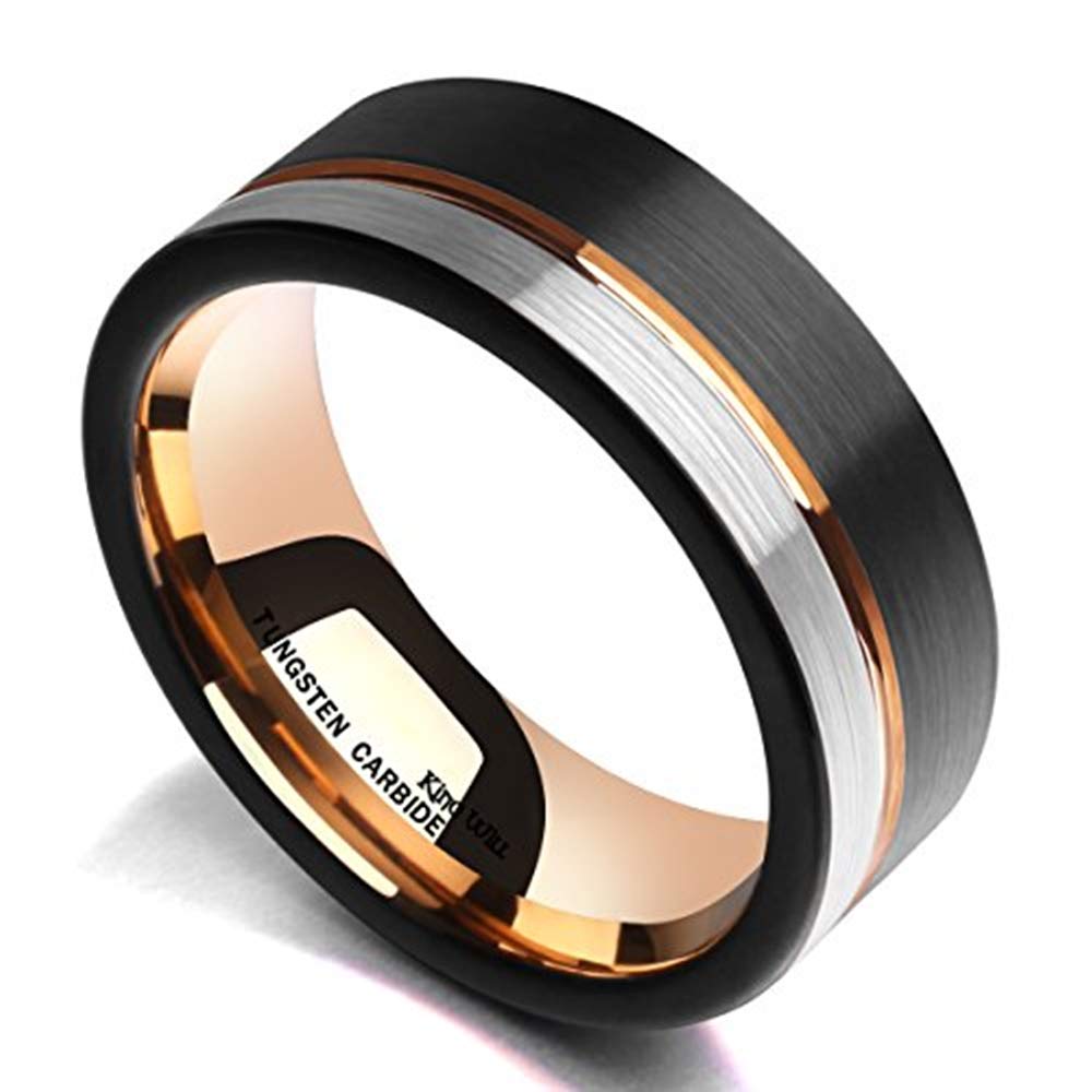 Aliança De Casamento King Will Loop Em Carboneto De Tungstênio 8 Mm Em Ouro Rosa