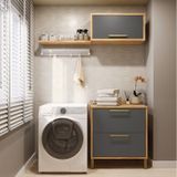 Conjunto Para Lavanderia Com 3 Peças 100% Mdf Vicenza Espresso Móveis Amêndoa/cinza
