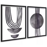 Kit 2 Quadros Modernos Cinza Sala Ou Quarto 45x34cm - Vidro
