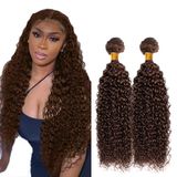 #4 Chocolate Brown Kinky Curly Human Hair Weave 2 Pacotes