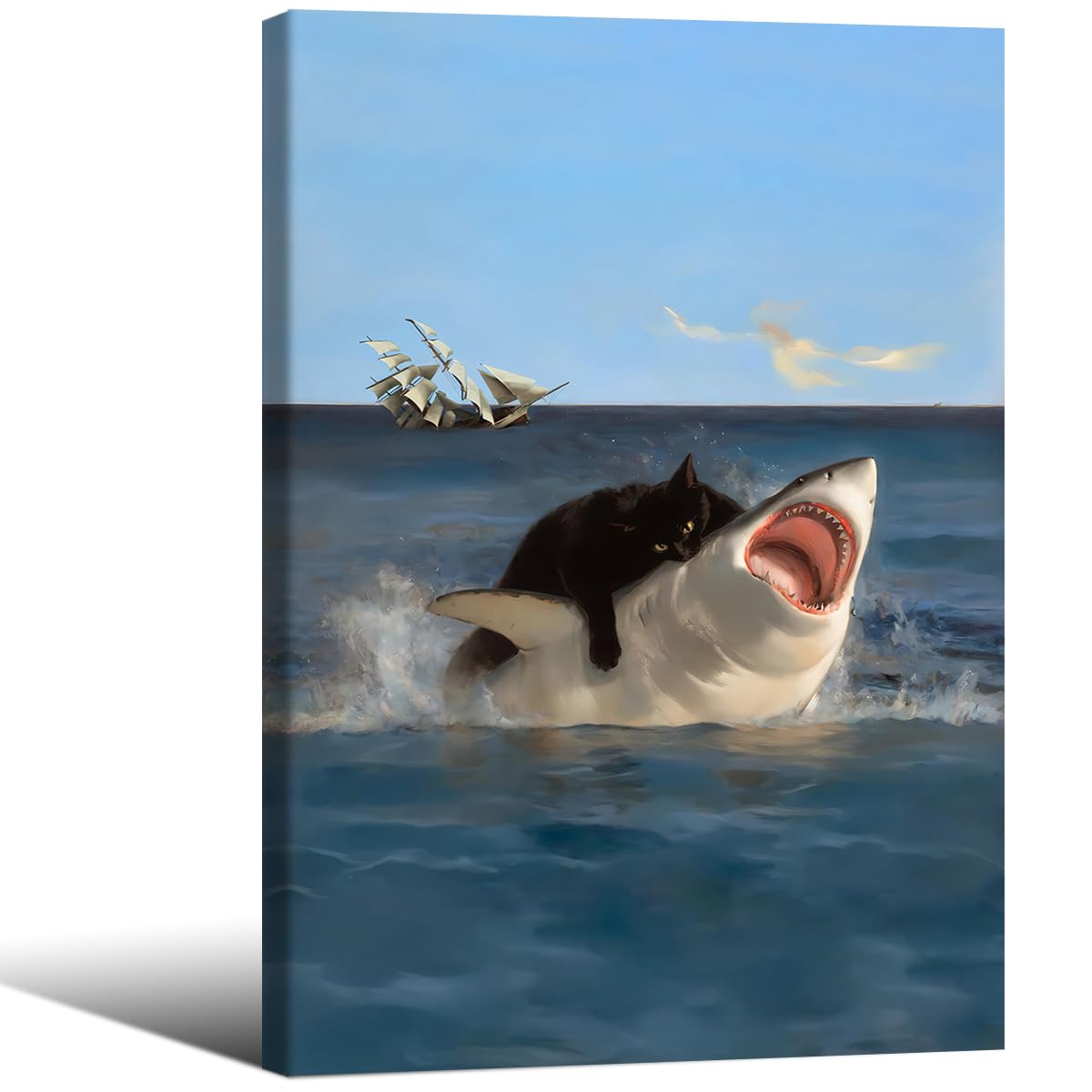Pôster Nlieopda Funny Fat Cat Vs. Tela Shark 40x60cm
