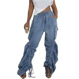 Jeans Cargo Tbahhir Baggy Para Mulheres De Cintura Alta Azul Claro