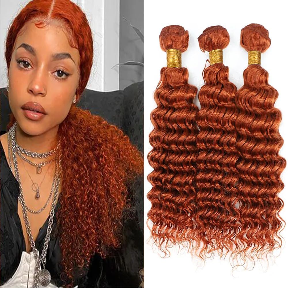 Pacotes De Cabelo Condescension Deep Wave Ginger Orange 35cm 3x