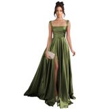 Vestido De Baile Stylefun 2025 Verde Oliva De Cetim A Line Com Fenda