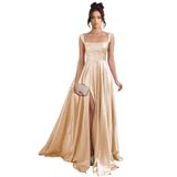 Vestido De Dama De Honra Stylefun Champagne Satin A Line Com Bolsos