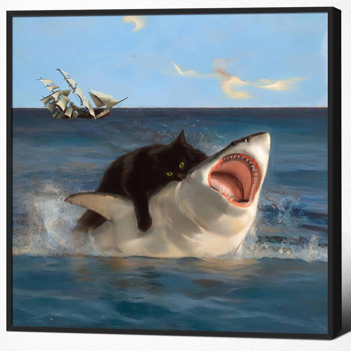 Pôster Com Arte De Parede Fat Cat Vs Shark Meme E Black Cat Vs Octopus