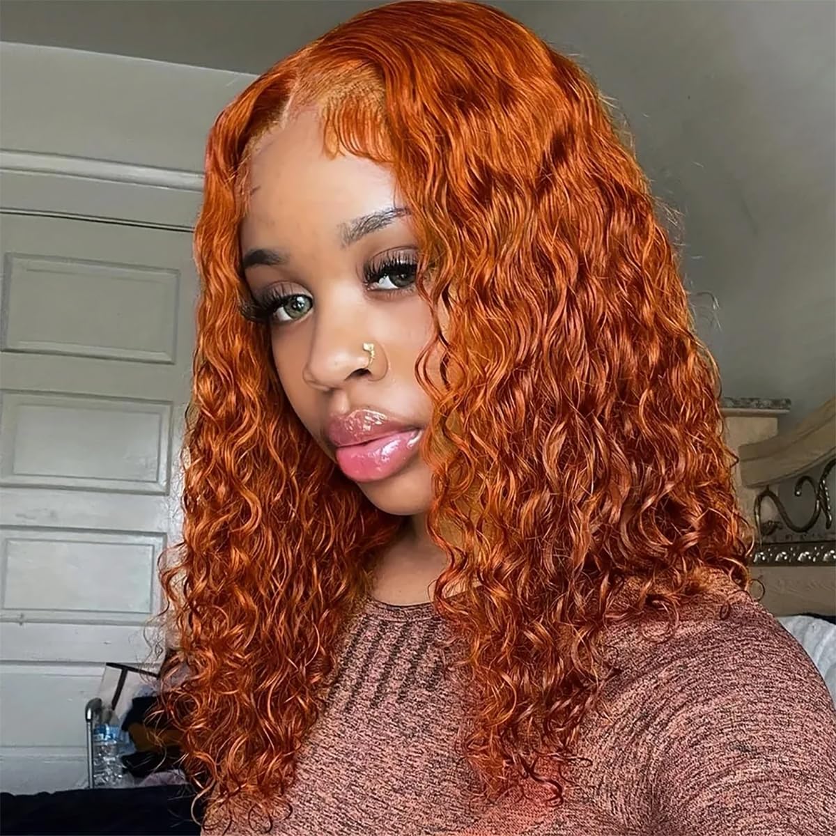 Peruca Rui Mei Si Ginger Orange Deep Wave Lace Front 35cm