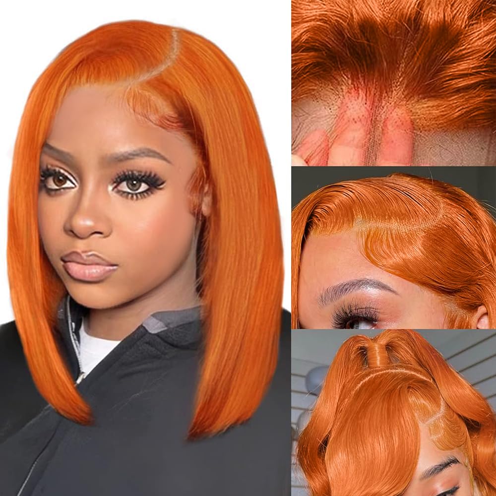 Peruca Eagera Ginger Bob Lace Front Human Hair 35 Cm Laranja