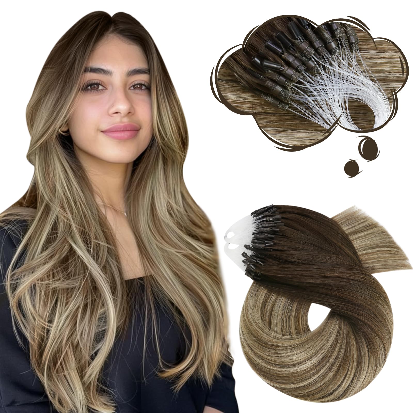 Extensões De Cabelo Moresoo Micro Loop Balayage Dark Brown 50g
