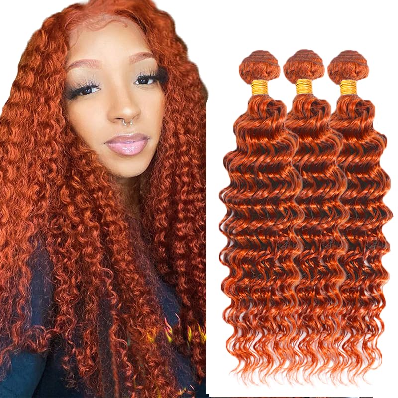 Pacotes De Cabelo Wuvusnm Deep Wave Ginger Orange 60cm 350