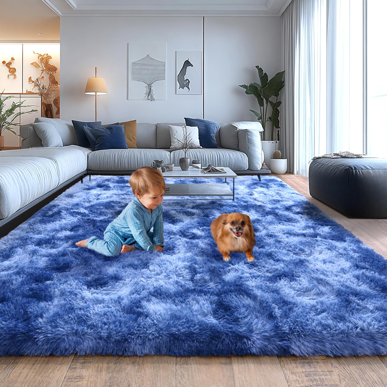 Tapete De Área Isdook Fluffy Shaggy Para Sala De Estar, Quarto Infantil, Azul