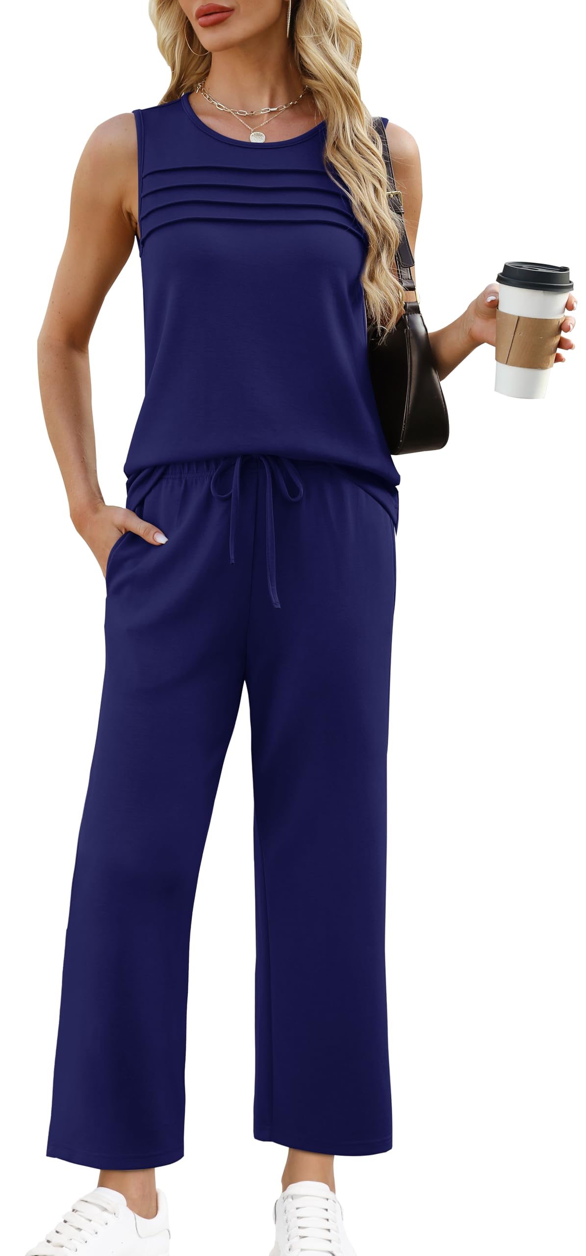 Conjunto De Lounge Wiholl 2025 Summer Para Mulheres Azul Escuro Tamanho M