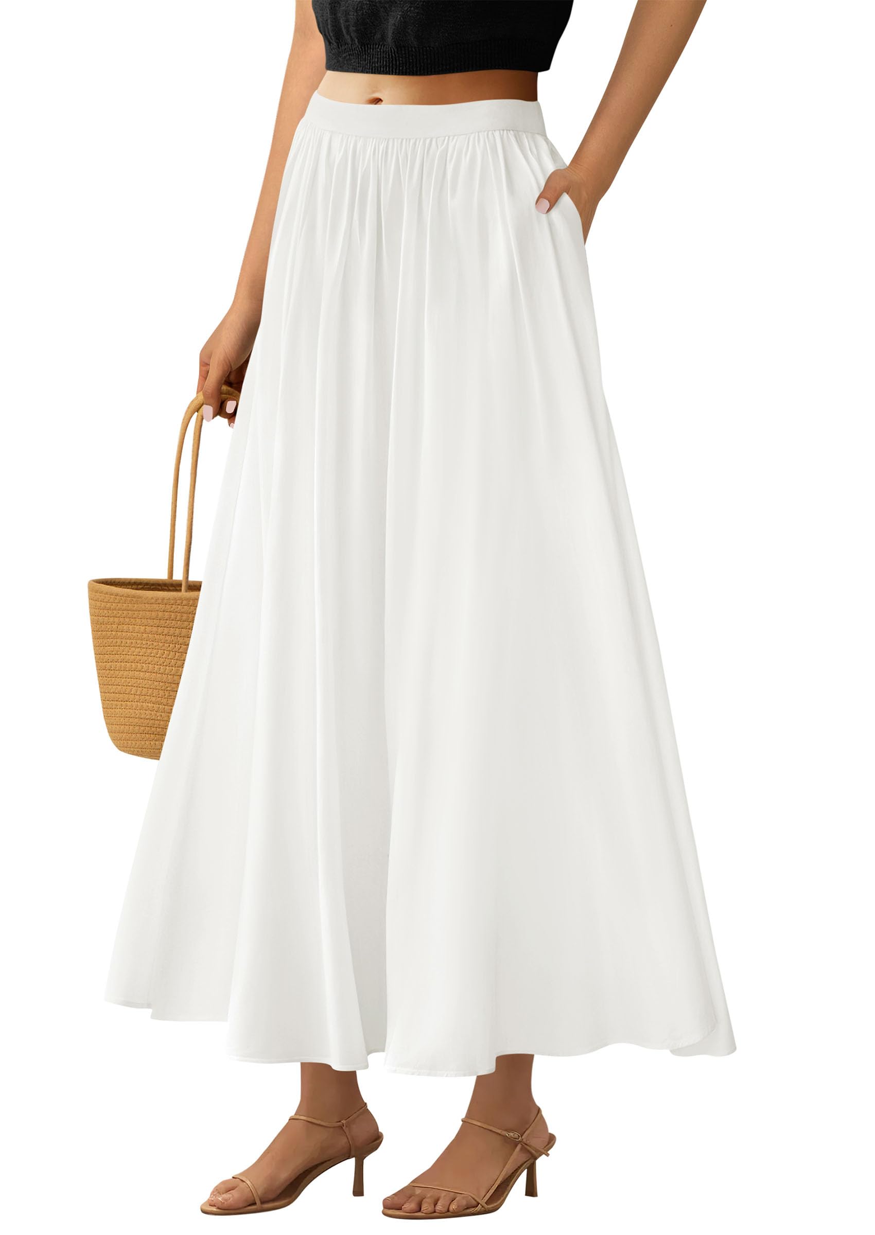 Saia Maxi Prettygarden 2025 Com Babado De Verão, Cintura Alta, Branca