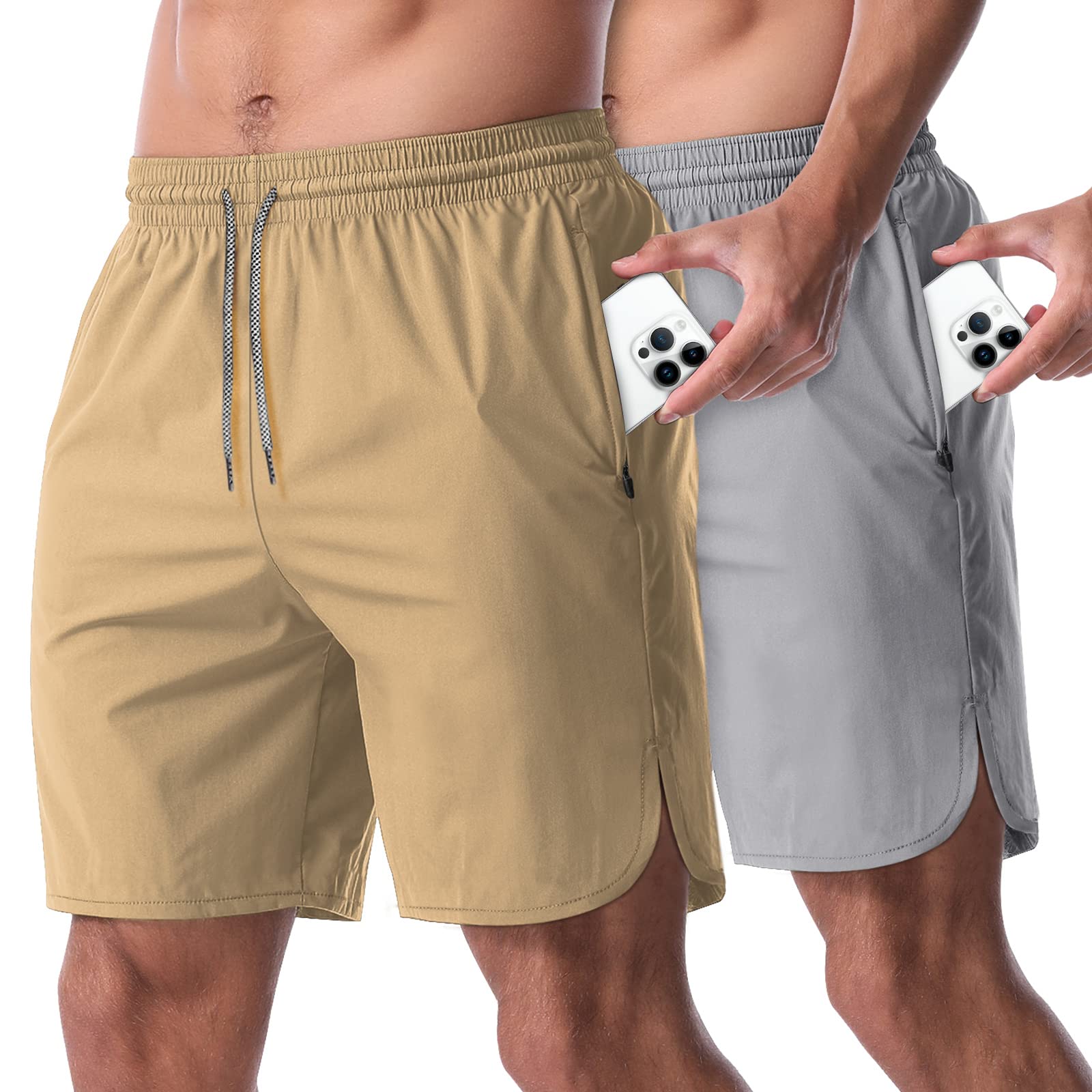 Shorts Canghpgin Running Athletic 7" Quick Dry Com Bolsos X2