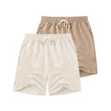 Shorts Masculinos Coofandy, Linho, Cordão, Elástico, Cintura Cáqui