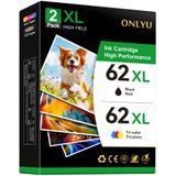 Cartucho De Tinta Onlyu Remanufaturado Para Hp 62xl Preto E Colorido