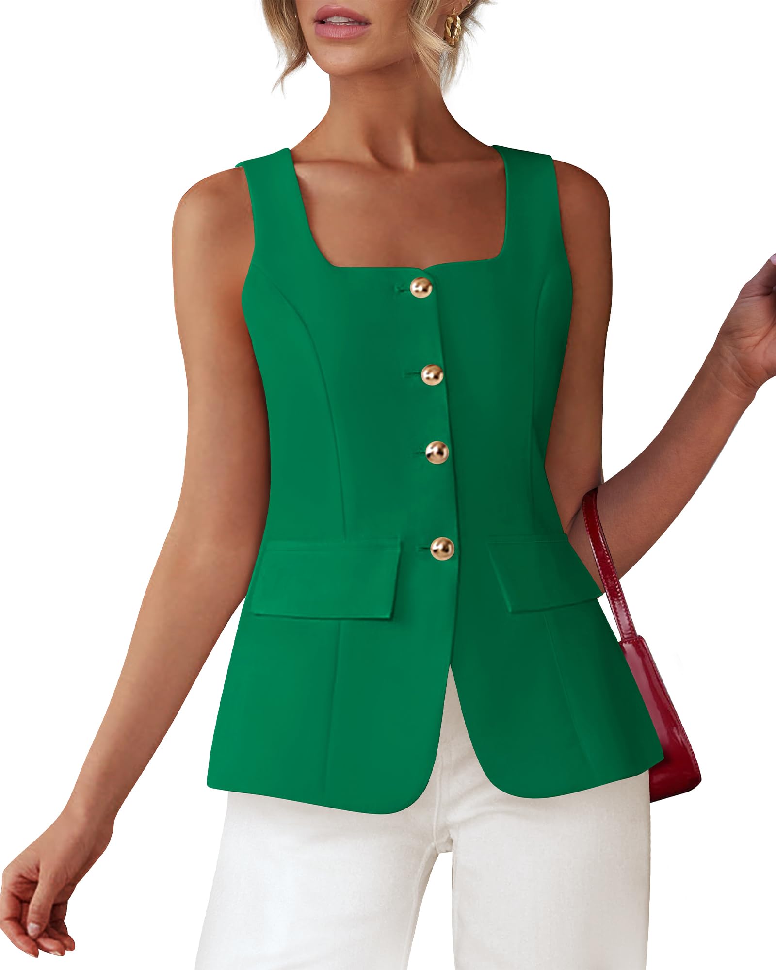 Colete Blazer Btfbm Feminino Sem Mangas Com Gola Quadrada Verde Gg