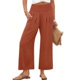 Calças Femininas Palazzo Anrabess, Cortadas, De Perna Larga, Brick S