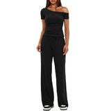 Lounge Set Darong 9083a Feminino, Preto, Xs, Sem Ombros, Calças Largas