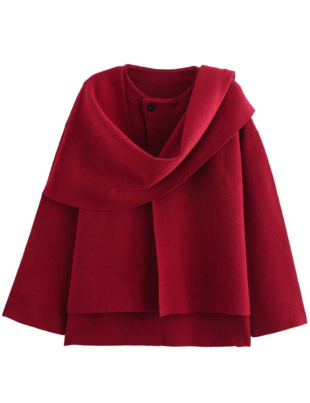 Casaco De Cachecol Feminino Kissonic Peacoat Knit Button Vermelho