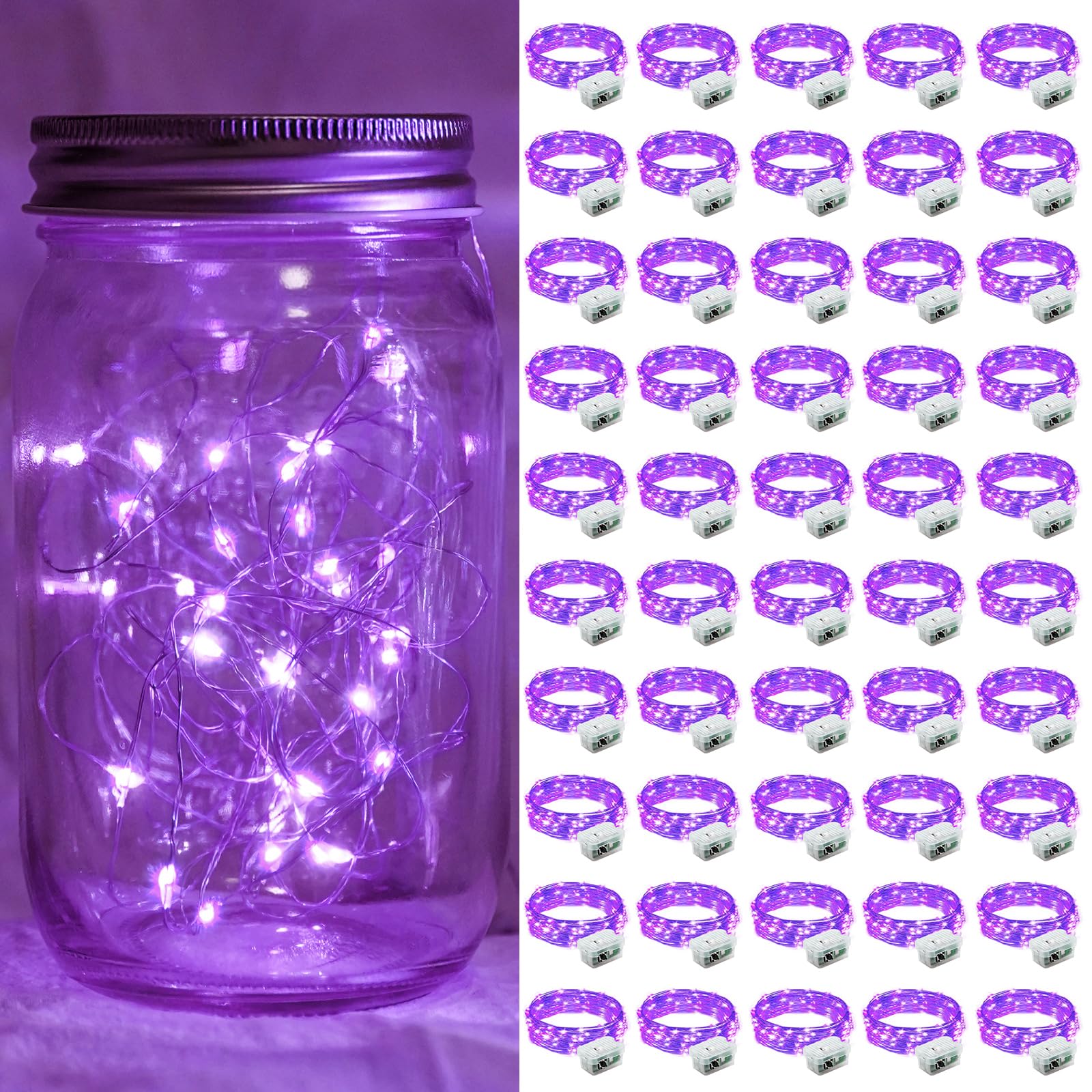 Fairy Lights Chzk Purple 20led 7 Pés Operado Por Bateria, Pacote Com 50