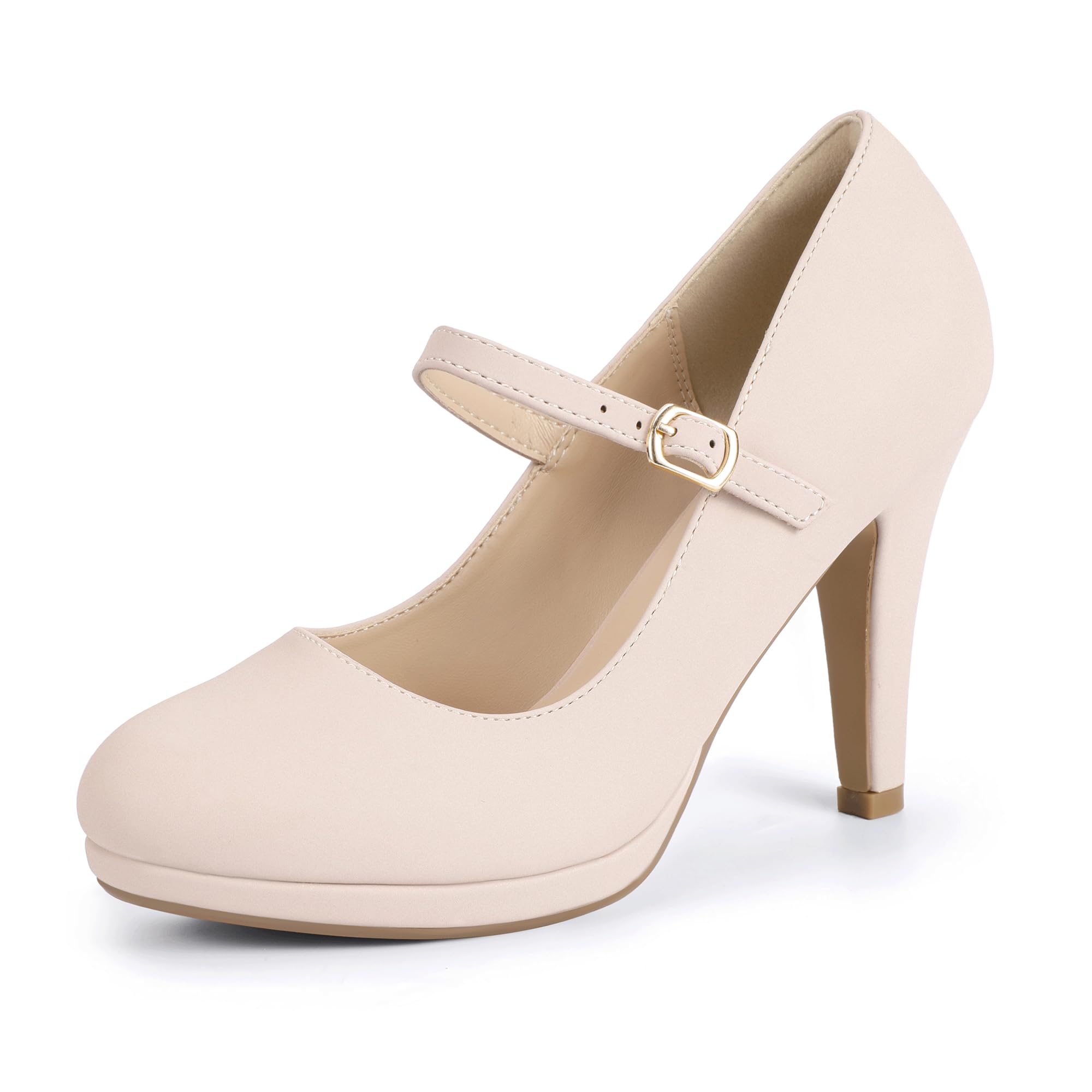 Sapatos Idifu Nude Nubuck Mary Jane Stiletto De Salto Alto Para Mulheres