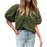 Blusa Feminina Btfbm, Casual, De Verão, Com Ilhó, Verde Militar