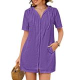 Cobertura De Maiô Bsubseach Terry Cloth Com Capuz E Zíper Roxo
