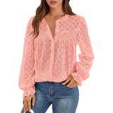 Blusa Prettygarden Com Ilhó De Renda De Manga Comprida Para Mulheres Rosa