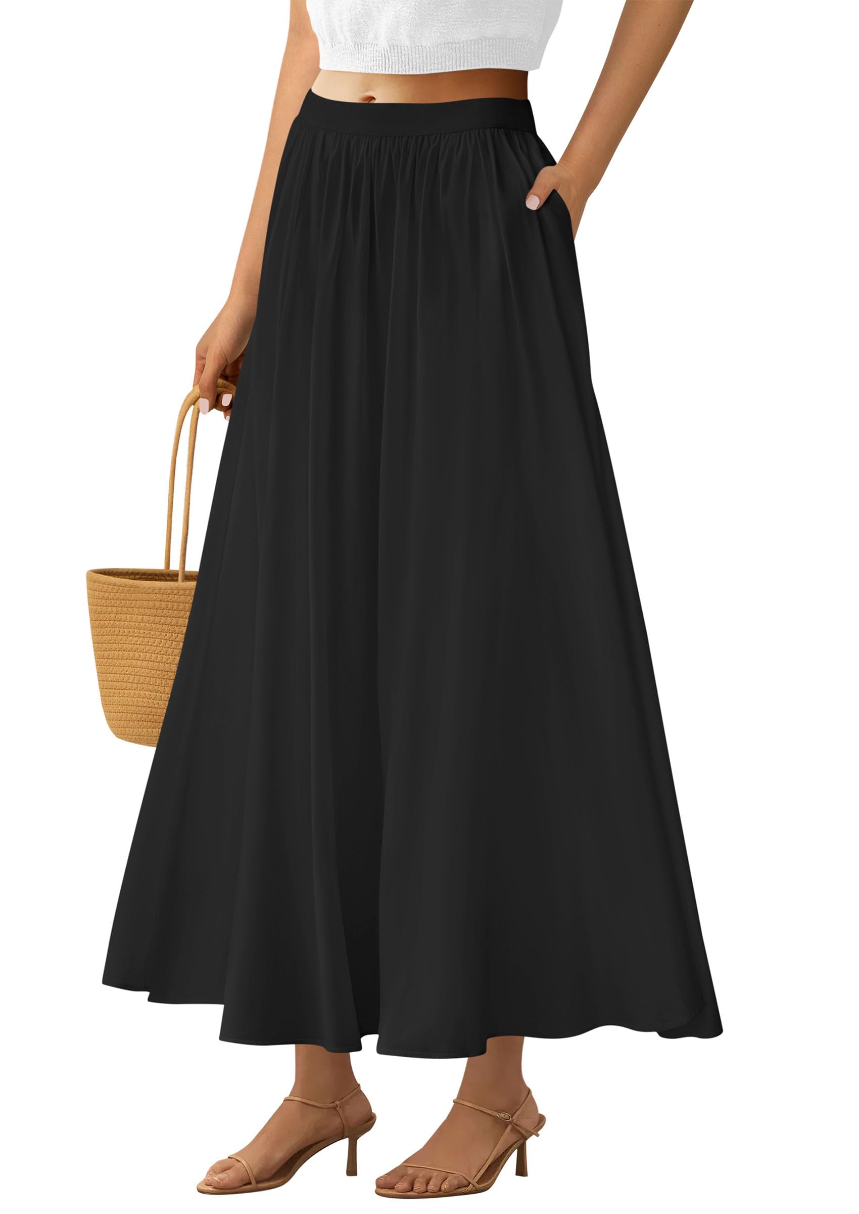 Saia Maxi Feminina Prettygarden Com Babados De Cintura Alta Com Bolso