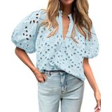Blusa Feminina Btfbm, Casual De Verão, Ilhó, Decote Em V