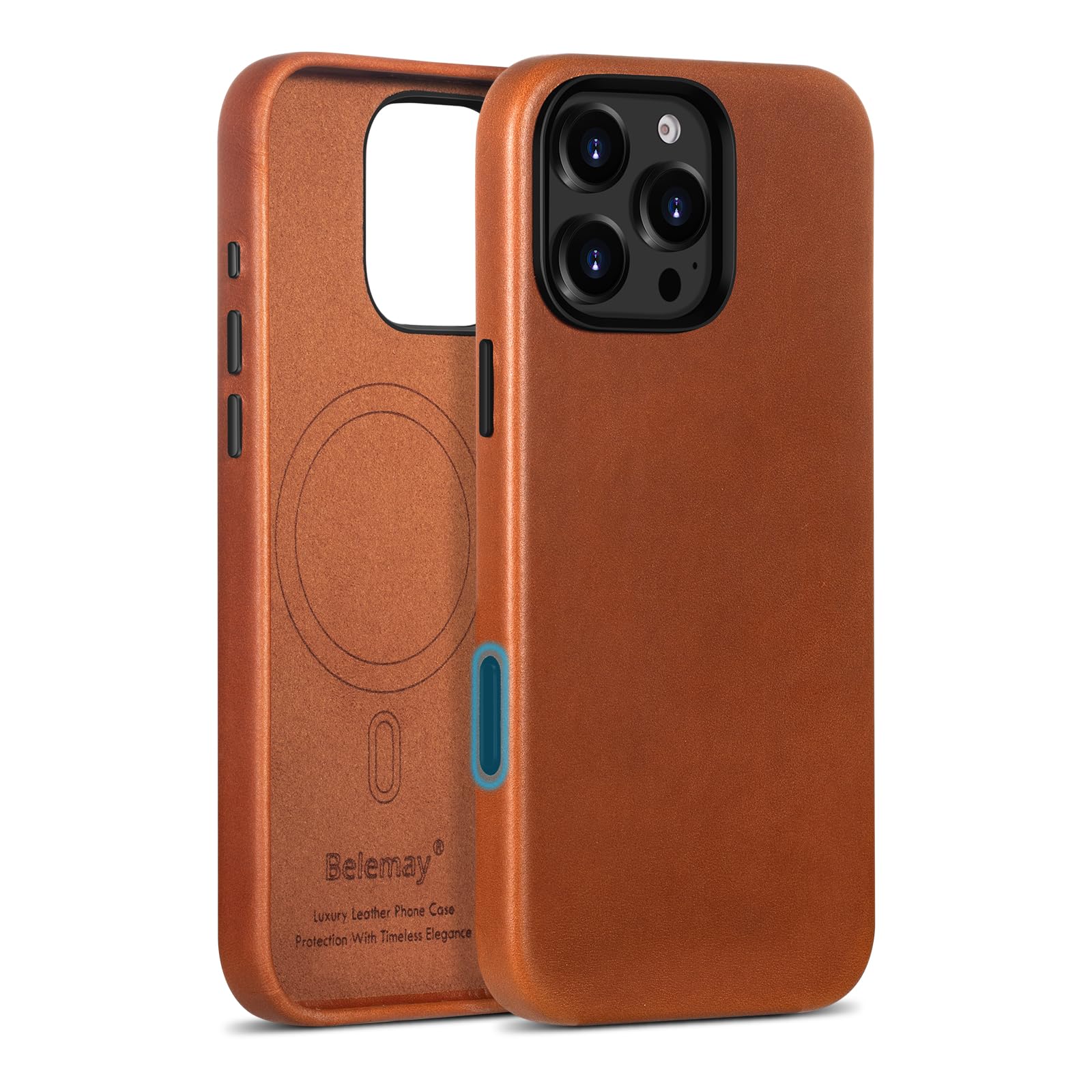 Capa De Couro Belemay Para Iphone 16 Pro Max Com Selim Magsafe Brown