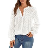Blusa Prettygarden Com Ilhó De Renda De Manga Comprida Para Mulheres Branca Gg