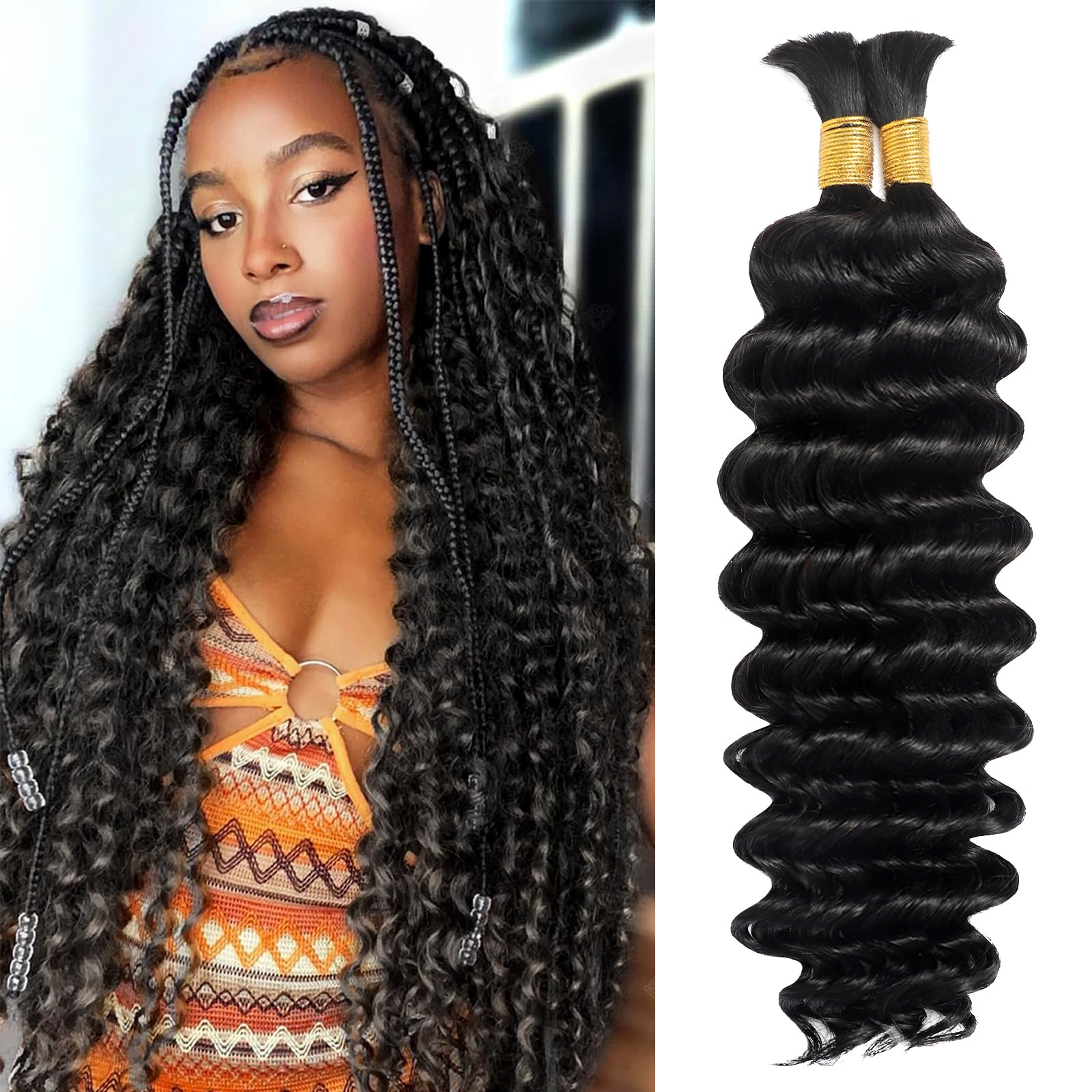Boho Braiding Hair Aopwaty Deep Wave Bulk 22 Polegadas 70g X2