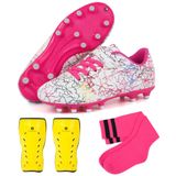 Chuteiras De Futebol Brooman Kids Firm Ground Girls Brancas Rosa 8y